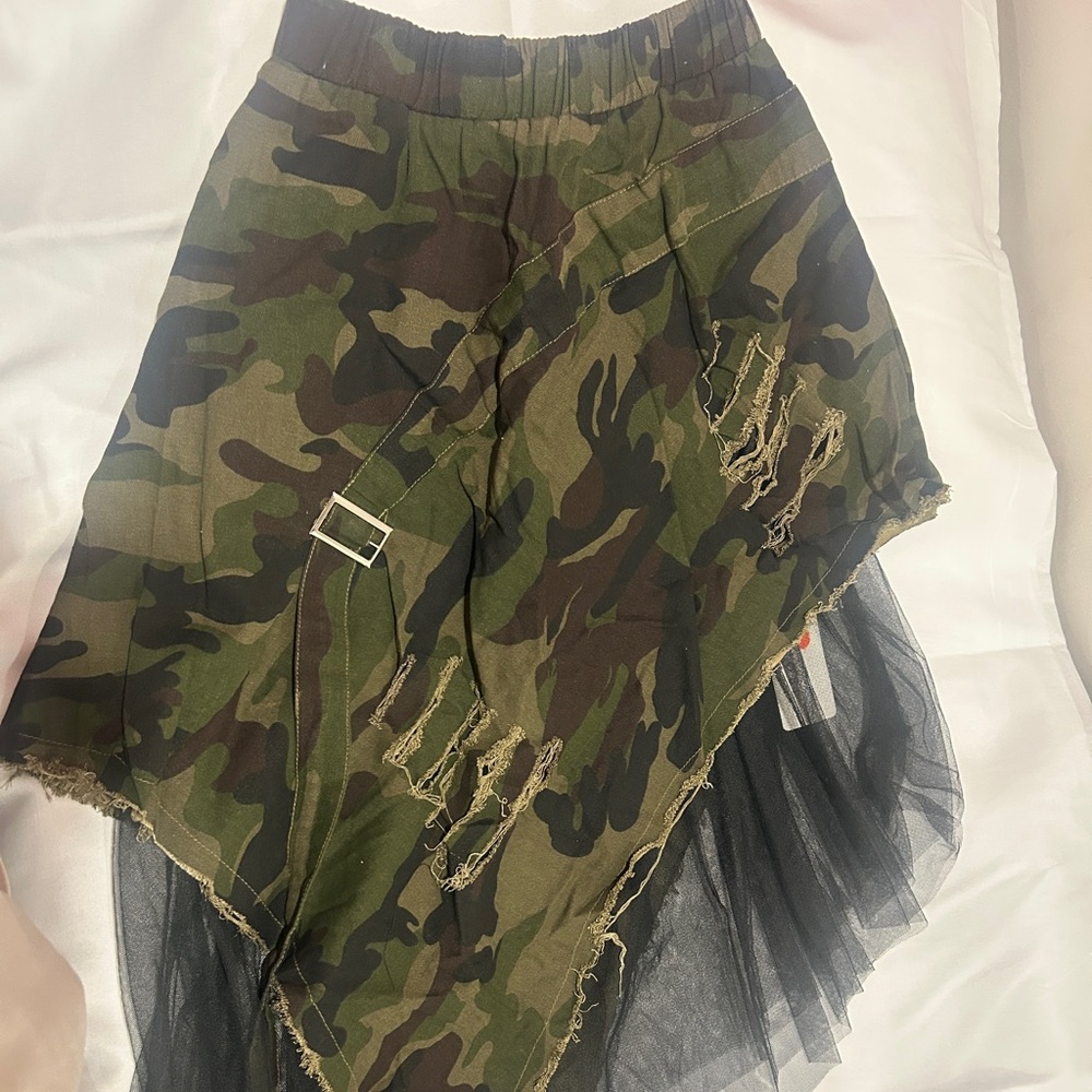 Edgy Asymmetrical Camouflage Skirt